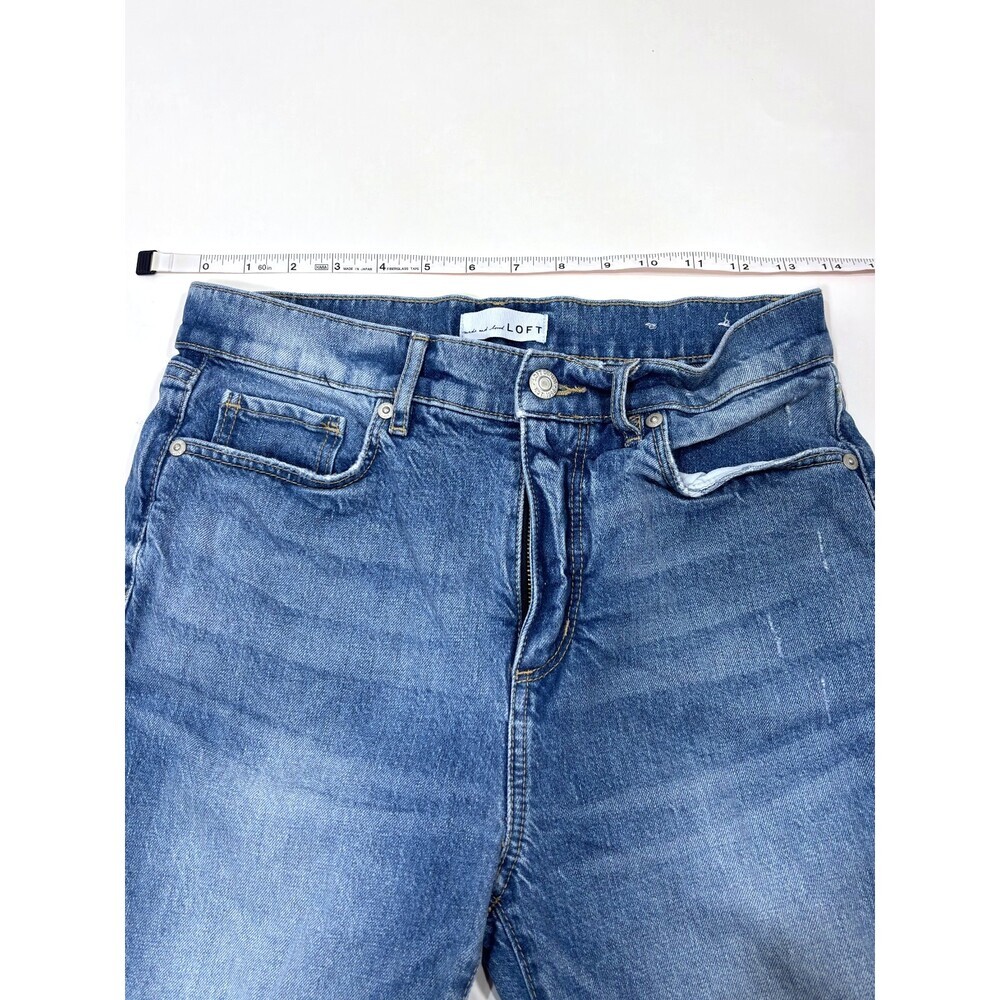 Loft The Straight Crop Jeans Medium Wash Raw Hem Distressed - Size 2/26 - Picture 5 of 7